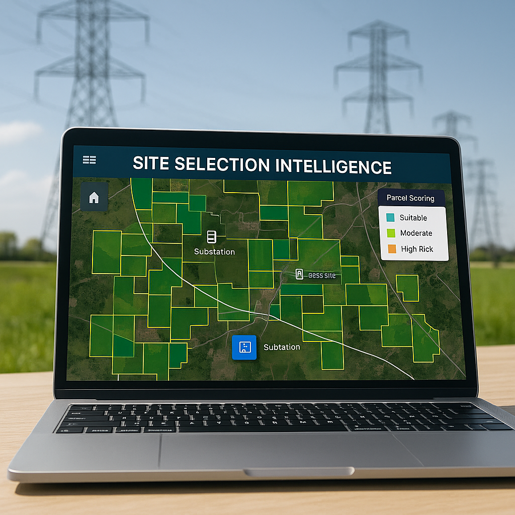 Ascend Energy Group Intel Suite site selection software on a laptop computer